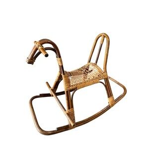 Vintage Franco Albini Wicker & Bamboo Rattan Rocking horse READ MCM Decor